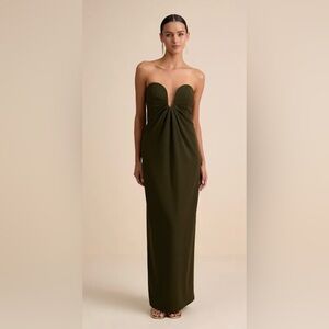 Lulu's Elegant Strapless Olive Dress